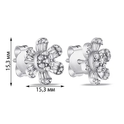 Сережки пусети зі срібла Квіти з фіанітами (арт. 7518/6532)