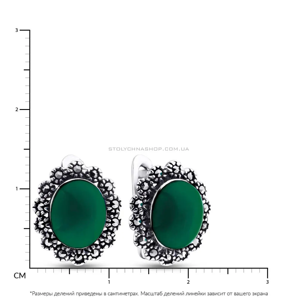 Срібні сережки з оніксом і марказитами (арт. 7402/3162мркоз) - 2 - цена