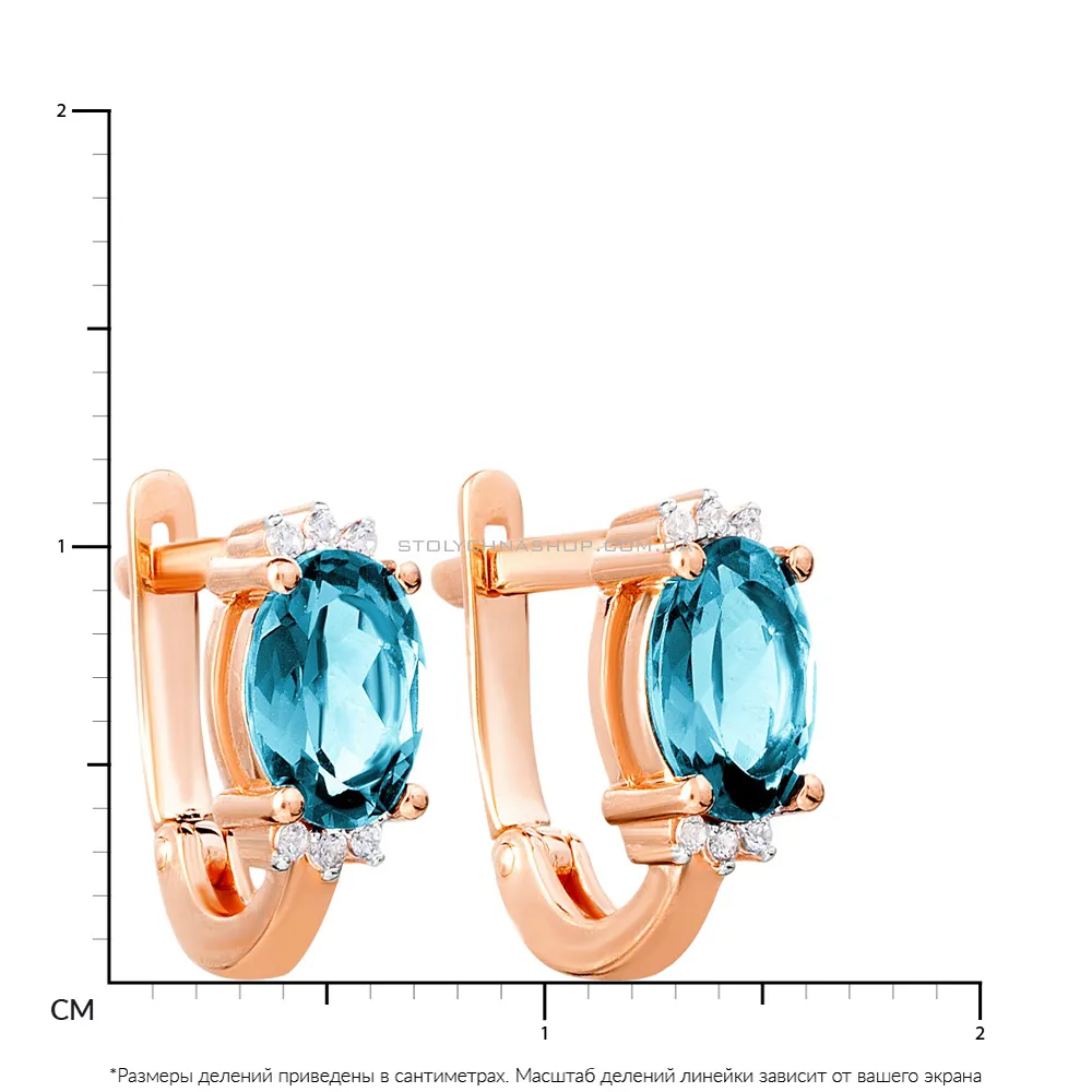 Золотые серьги с голубым кварцем и фианитами  (арт. 110410ПсГ)