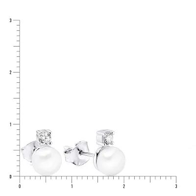 Срібні сережки пусети з перлами і фіанітами (арт. 7518/5353жб)