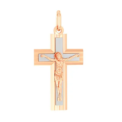 Натільний хрестик з червоного і білого золота (арт. 501638)