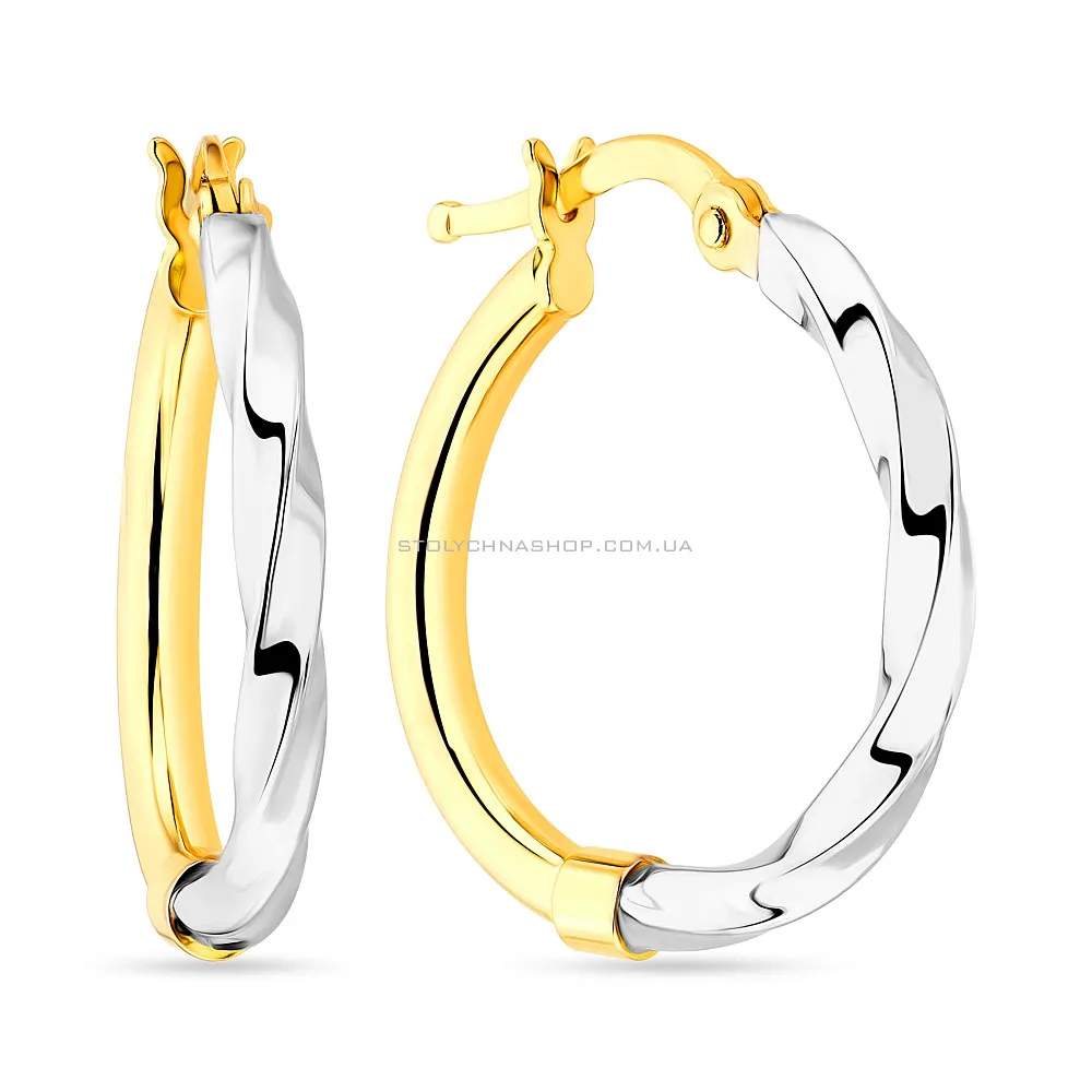 Сережки кільця з жовтого та білого золота (арт. 108185/20жб) - цена