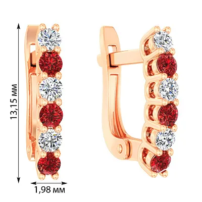 Золотые серьги в красном цвете металла с фианитами (арт. 111047к)