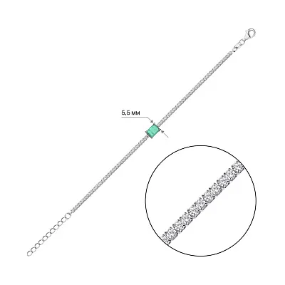 Срібний браслет з зеленими альпінітом і фіанітами (арт. 7509/4192аз)