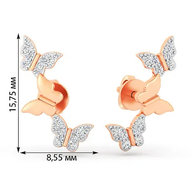 Золоті сережки-пусети Метелики з фіанітами (арт. 111228)