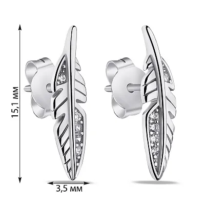 Срібні сережки-пусети в формі пера (арт. 7518/6487)
