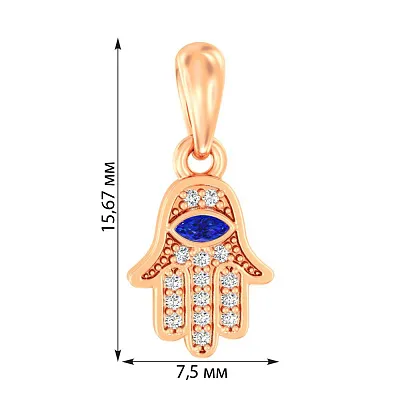 Подвес &quot;Хамса&quot; из золота с синим и белыми фианитами  (арт. 440725с)