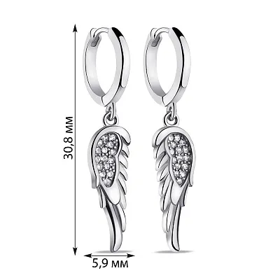 Серьги-подвески Крылья из серебра с фианитами (арт. 7502/9310/10)