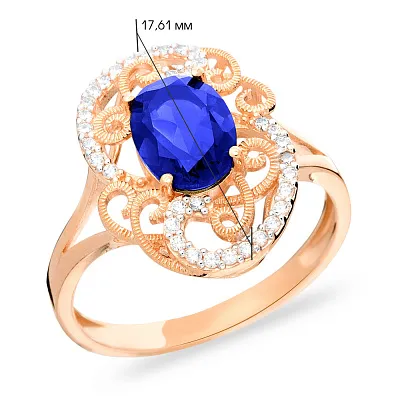 Золотое кольцо с синим кварцем и фианитами (арт. 140668ПСс)