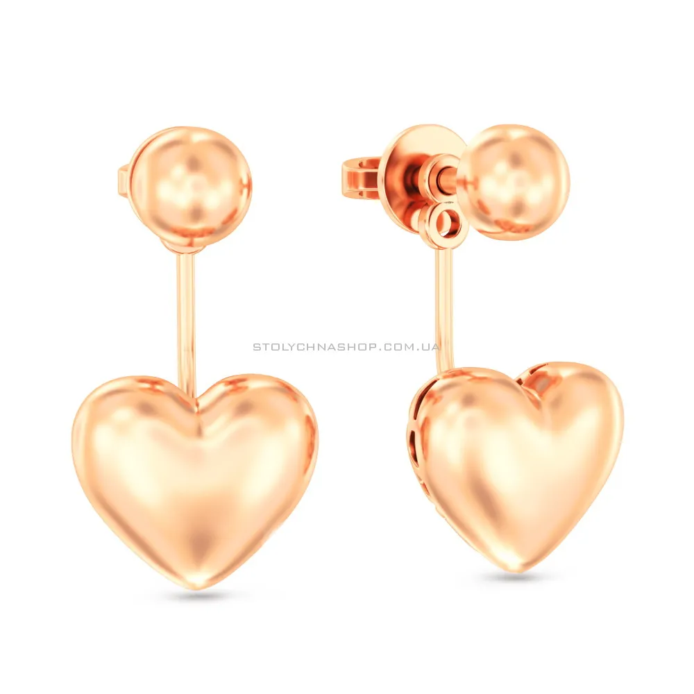 Золотые серьги-джекеты Сердечки (арт. 1101030) - цена