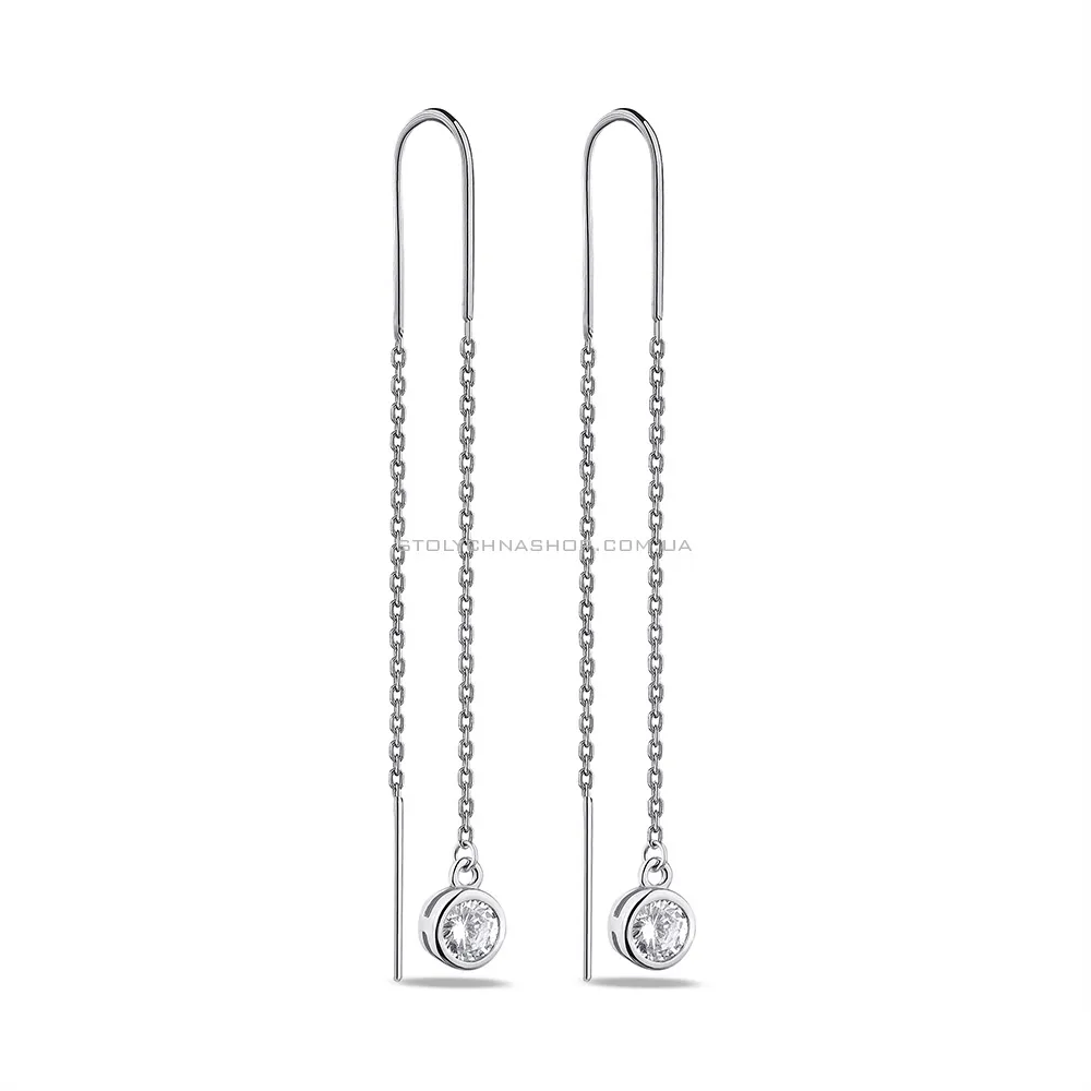 Срібні сережки-протяжки з фіанітами  (арт. 7502/С2Ф/4026) - цена
