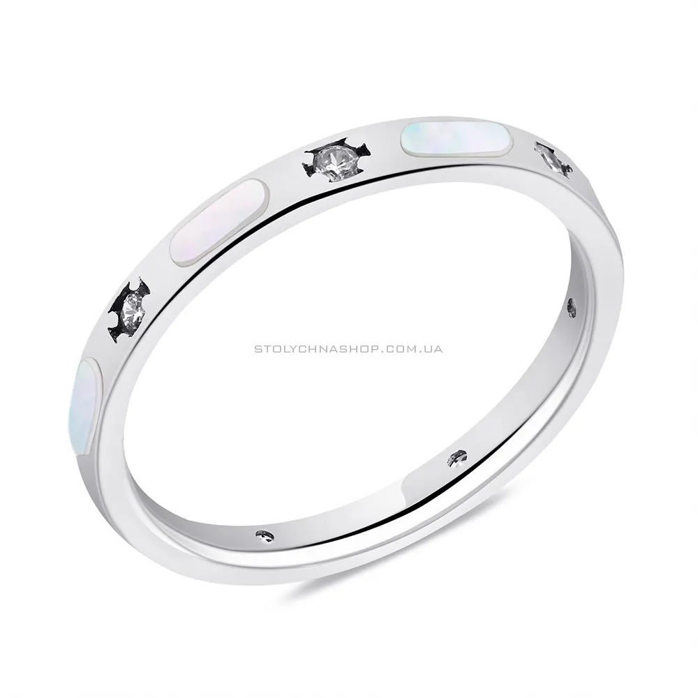 Кольцо из серебра с перламутром и фианитами (арт. 7501/6633п) - цена