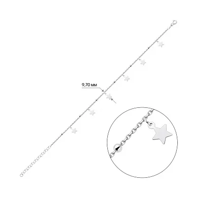 Срібний браслет на ногу &quot;Зірки&quot; з підвісками  (арт. 7509/3466)