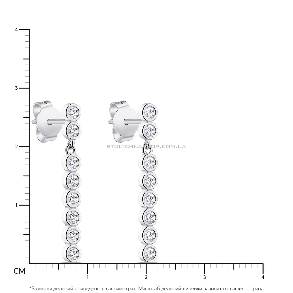 Сережки-пусети зі срібла з доріжкою з фіанітів  (арт. 7518/6144) - 2 - цена