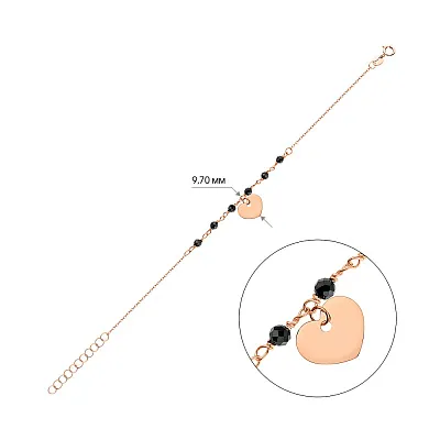 Золотий браслет "Серце" з підвіскою і оніксом (арт. 325397о)