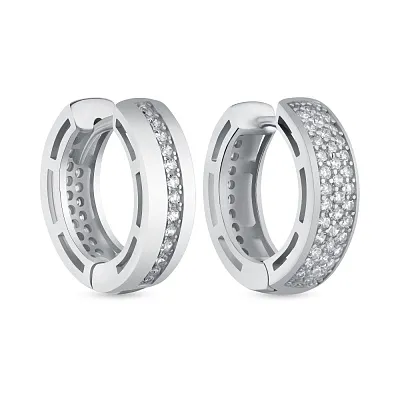 Срібні двосторонні сережки-кільця з фіанітами  (арт. 7502/СК2Ф/2059)