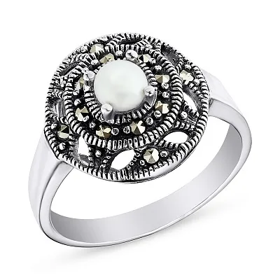 Серебряное кольцо с жемчугом и марказитами (арт. 7401/4673мркжб)