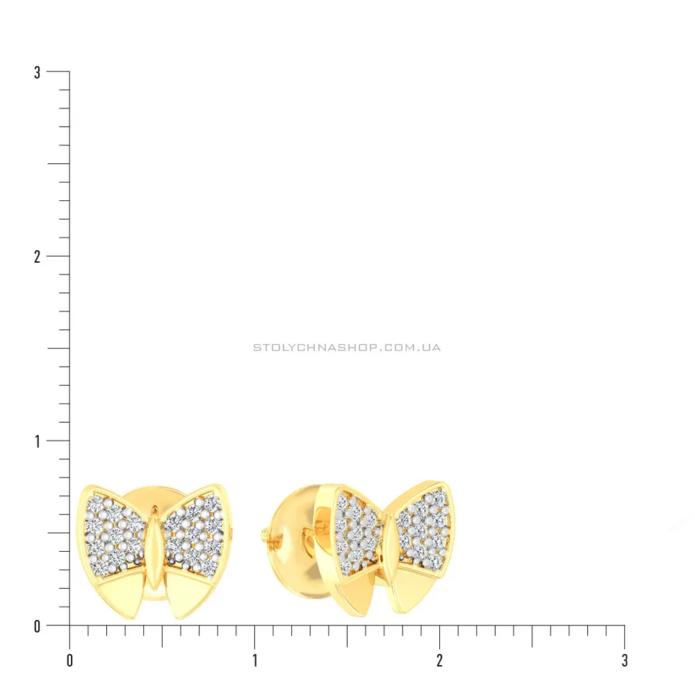 Золоті сережки пусети «Метелики» з фіанітами (арт. 112600ж) - 2 - цена