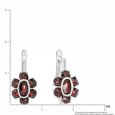Срібні сережки «Квіти» з гранатами (арт. 7502/3983Г)