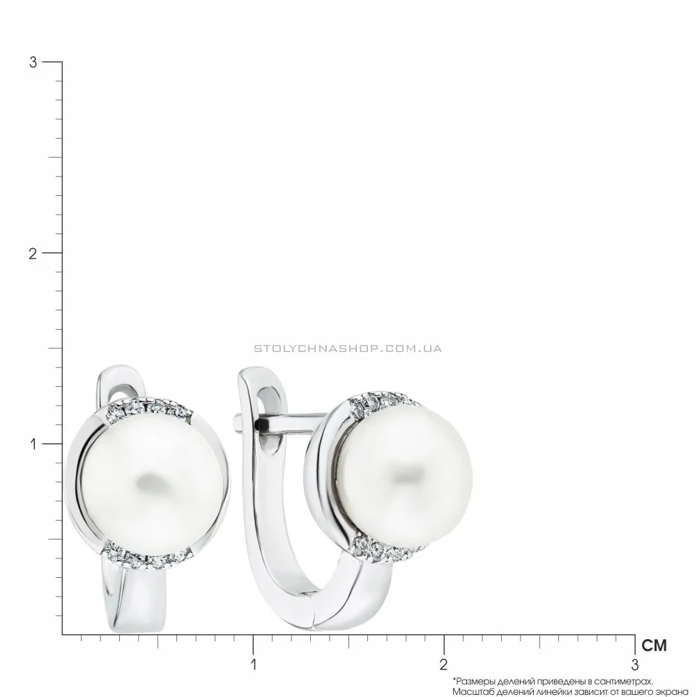 Сережки из серебра с жемчугом и фианитами (арт. 7502/3792жб) - 2 - цена