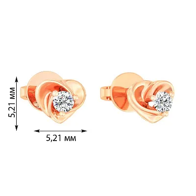 Сережки-пусети з червоного золота з діамантами (арт. Т011209010)