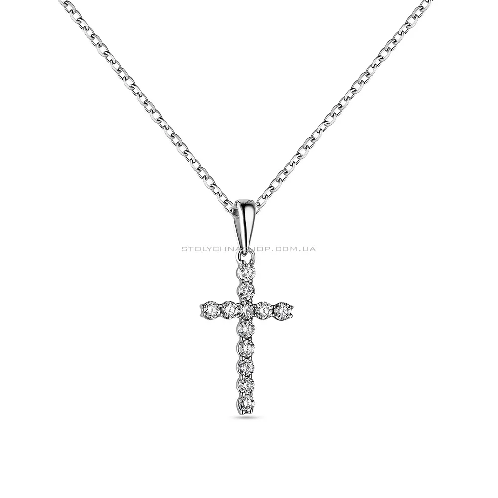 Кольє Хрест з білого золота з діамантами (арт. Ц341188015б) - цена