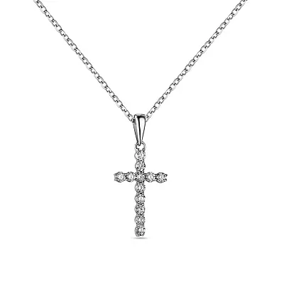 Кольє Хрест з білого золота з діамантами (арт. Ц341188015б)