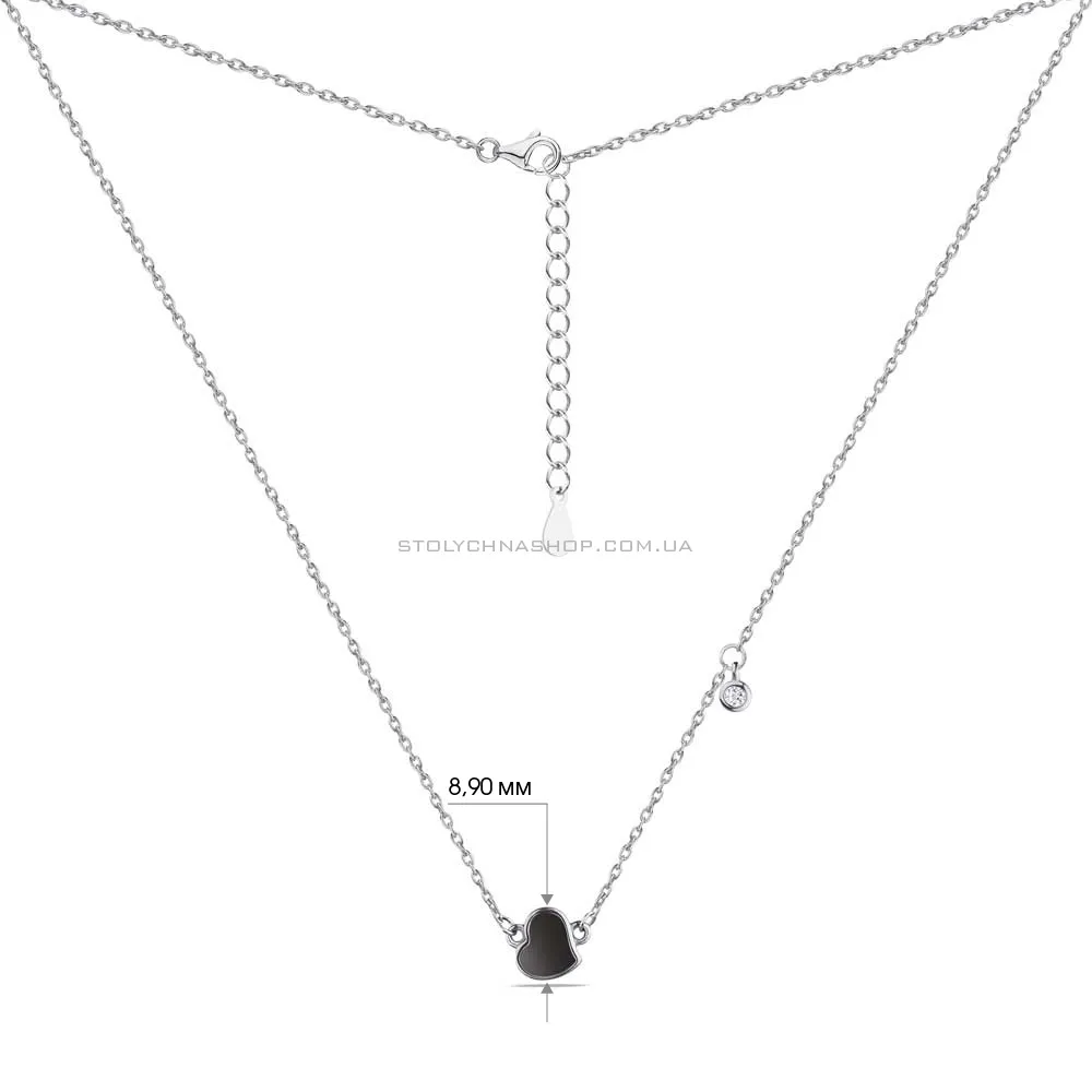 Колье из серебра "Сердечко" с эмалью и фианитом  (арт. 7507/1181еч)