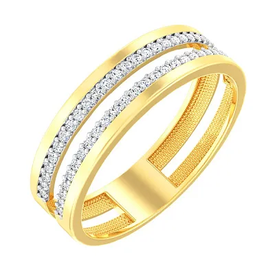 Двойное кольцо из желтого золота с фианитами (арт. 140767ж)
