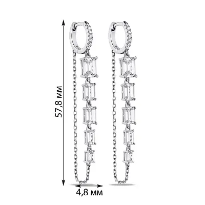 Сережки-кільця зі срібла з підвіскою та фіанітами (арт. 7502/9171/10)