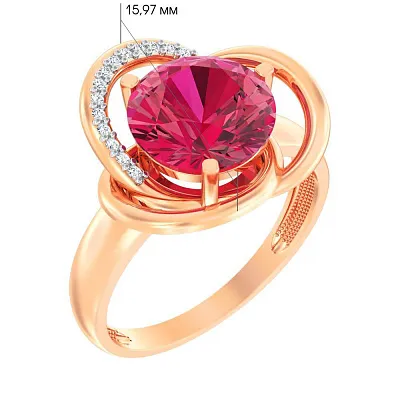 Золотое кольцо с розовым кварцем и фианитами  (арт. 140697ПрГ)