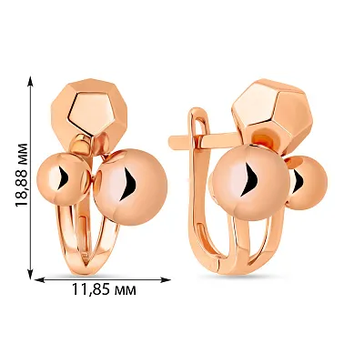 Золотые серьги в красном цвете металла  (арт. 108457)