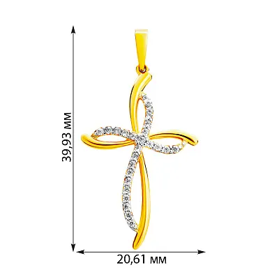 Хрестик з жовтого золота з фіанітами (арт. 440434ж)