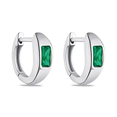 Серьги-кольца из серебра с зелеными альпинитами  (арт. 7502/4635/10аз)