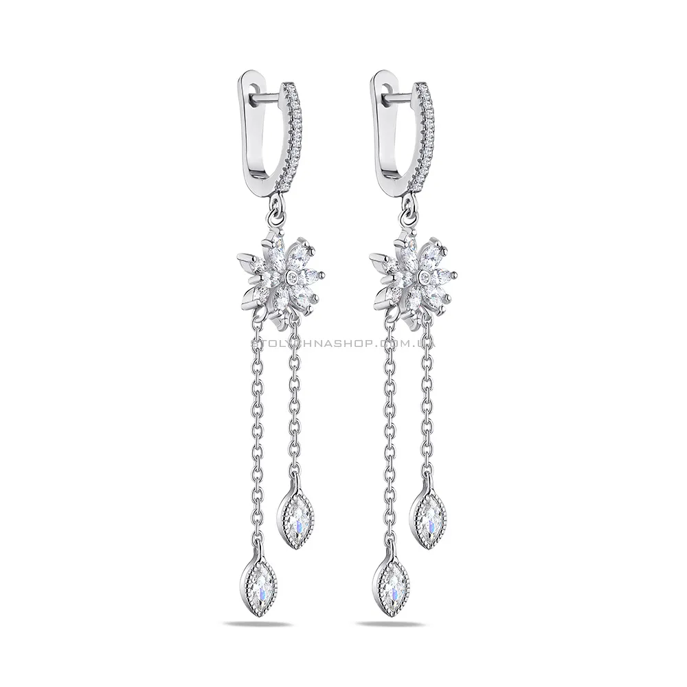 Сережки-підвіски срібні з фіанітами  (арт. 7502/4773) - цена