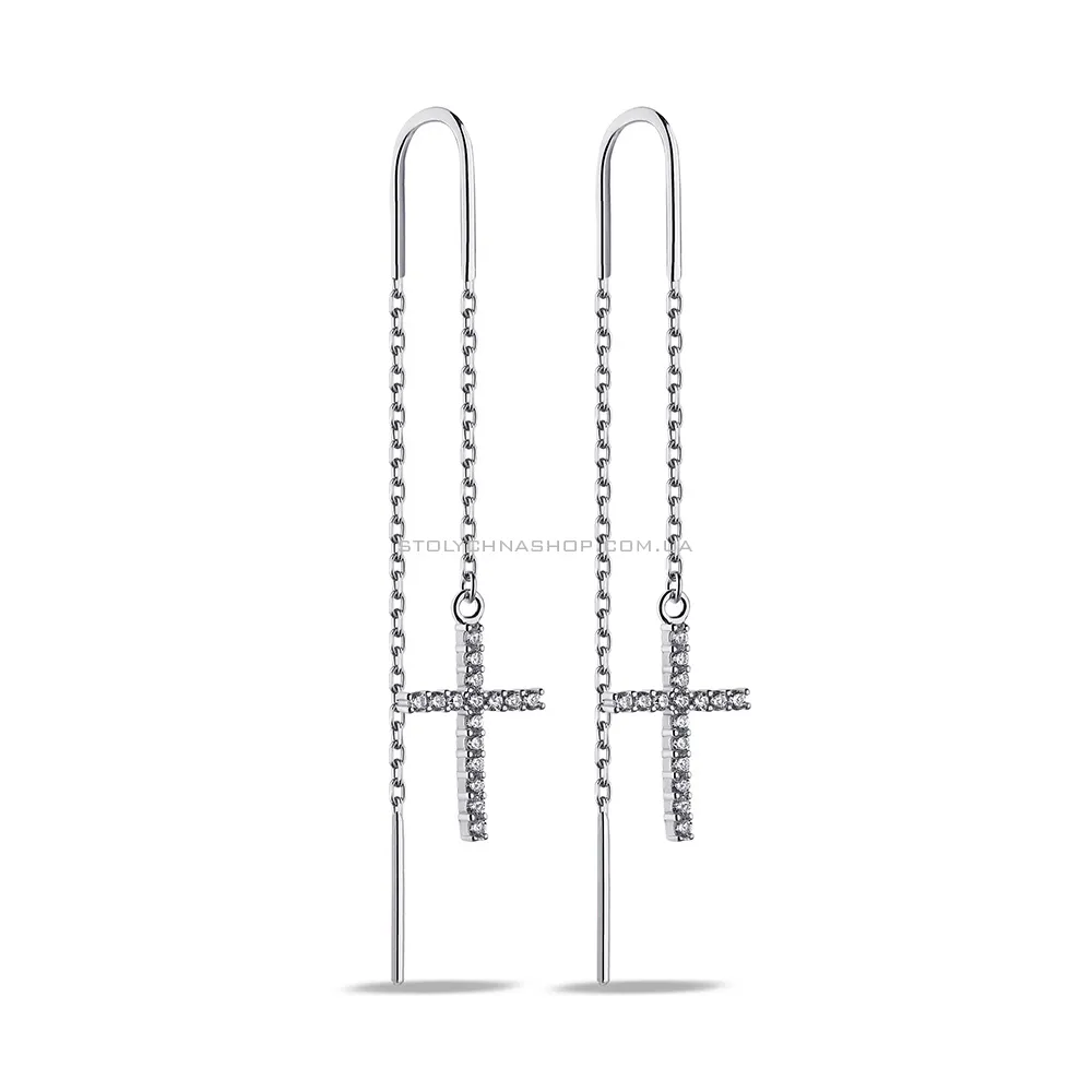 Срібні сережки-протяжки Хрестики з фіанітами (арт. 7502/С2Ф/299)