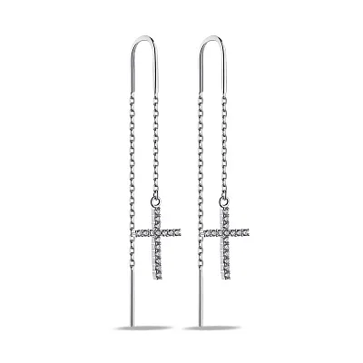 Серебряные серьги-протяжки Крестики с фианитами (арт. 7502/С2Ф/299)