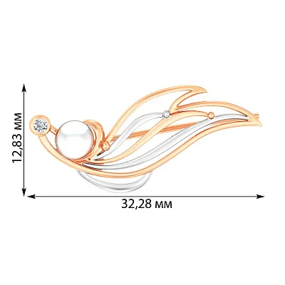 Золота брошка з перлами і фіанітом (арт. 360036)