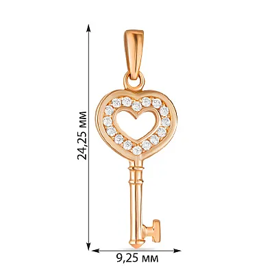 Золотой кулон  «Ключик» с фианитами (арт. 423943)