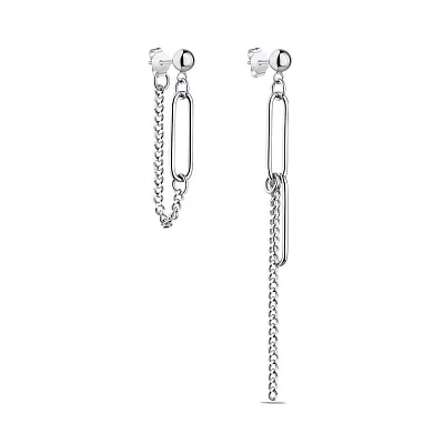 Асимметричные серьги-пусеты из серебра с цепочками Trendy Style (арт. 7518/6137)