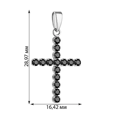 Декоративний хрестик з білого золота з чорними фіанітами (арт. 422261бч)