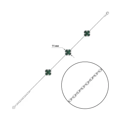 Браслет из серебра Клевер с малахитом (арт. 7509/1364/10млх)