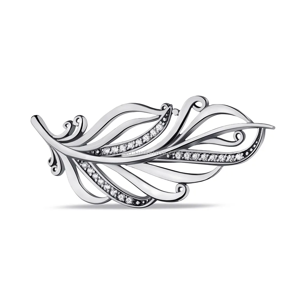 Срібна брошка Перо з фіанітами (арт. 7905/6110098)