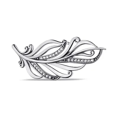 Срібна брошка Перо з фіанітами (арт. 7905/6110098)