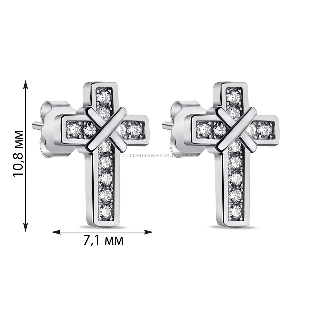 Сережки-пусети Хрестики зі срібла з фіанітами (арт. 7518/6728) - 2 - цена