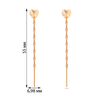 Золотые серьги-протяжки «Сердечки» (арт. 107208)