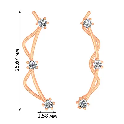 Сережки-клаймбери з червоного золота з фіанітами (арт. 110647)