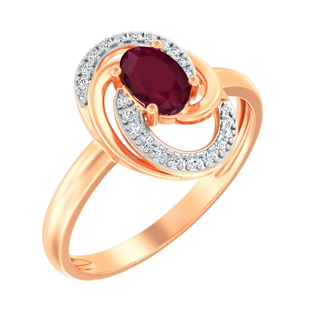 Золотое кольцо с рубином и бриллиантами (арт. К011050р) - цена