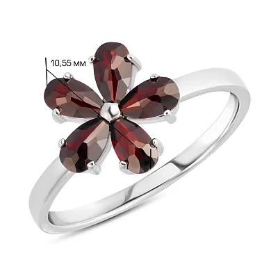 Серебряное кольцо «Цветок» с гранатом  (арт. 7501/4946Г)