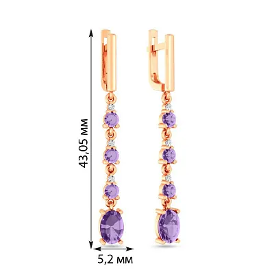 Золотые сережки с аметистом и фианитами (арт. 110691Паф)